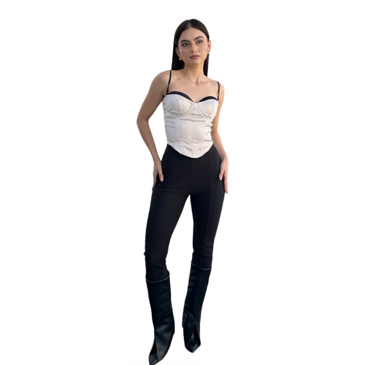 CROP COPAS CREMA CON LINEA NEGRA