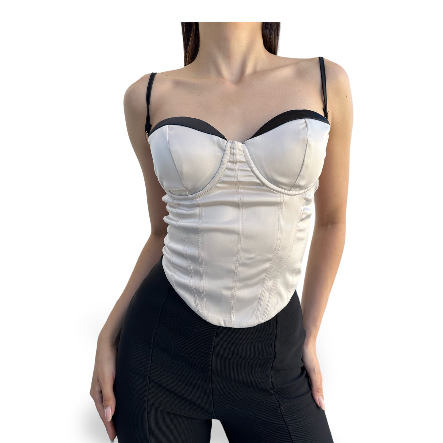 CROP COPAS CREMA CON LINEA NEGRA