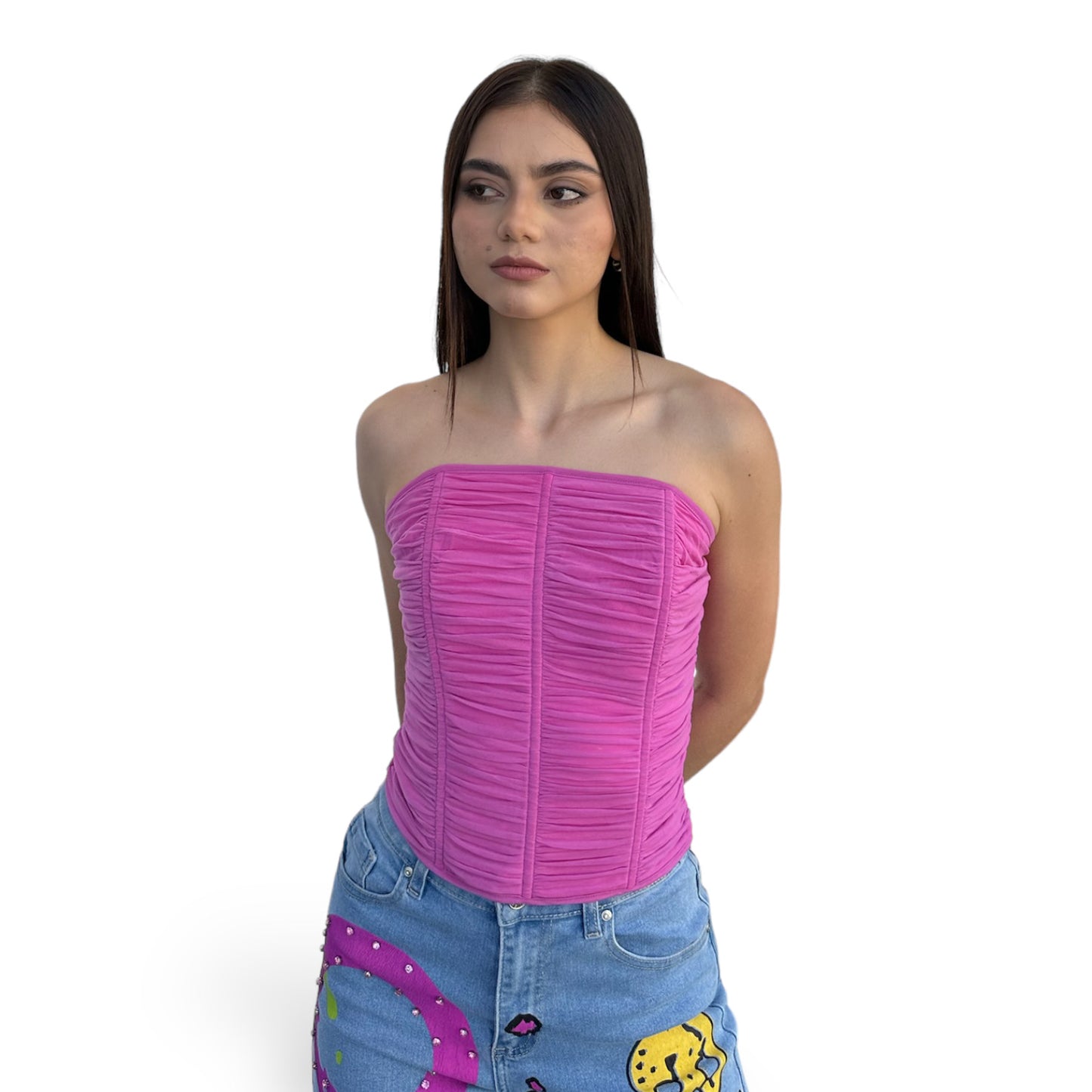 CORSET STRAPLESS PLIZADO MAGENTA