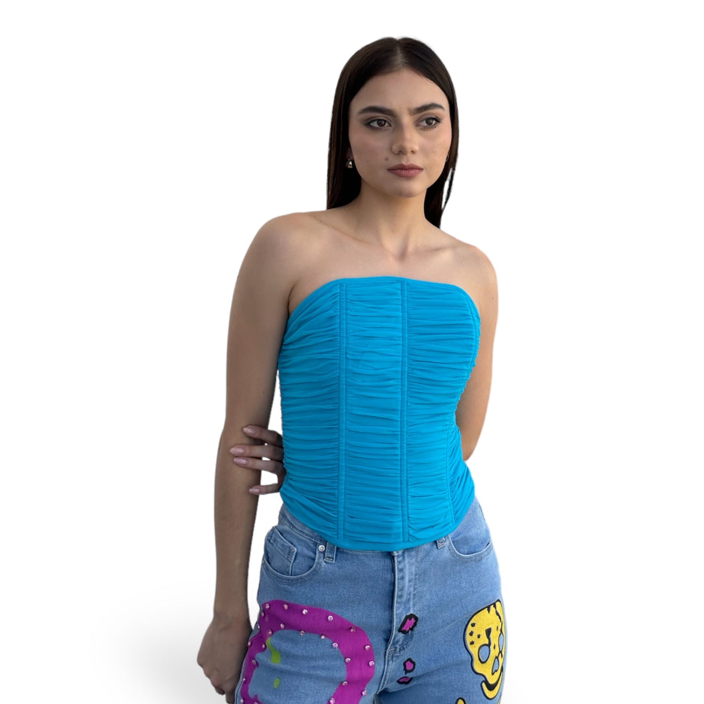 CORSET STRAPLESS PLIZADO AQUA