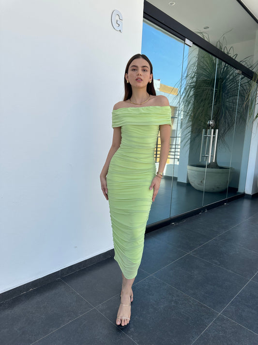 VESTIDO PLIZADO VERDE