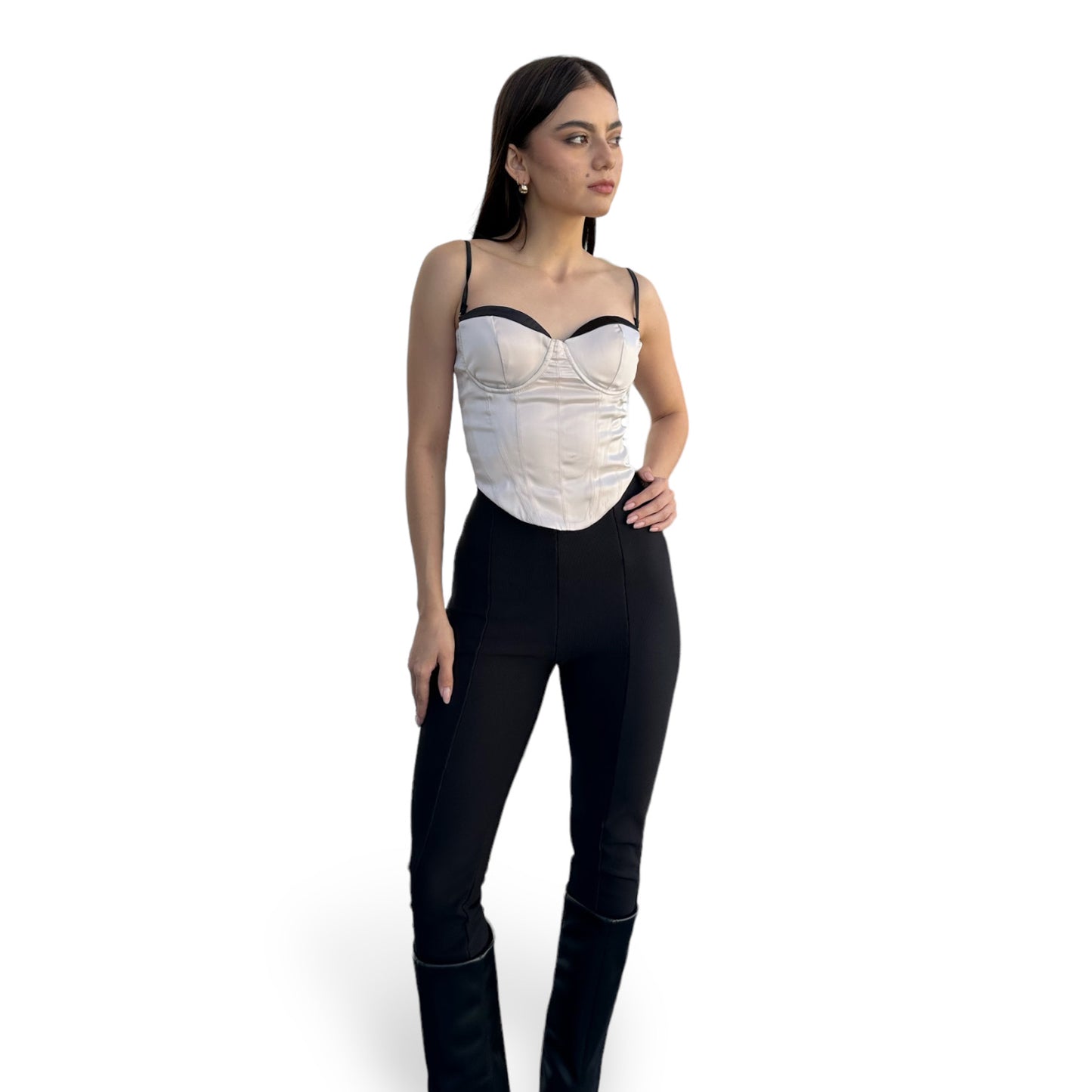 CROP COPAS CREMA CON LINEA NEGRA