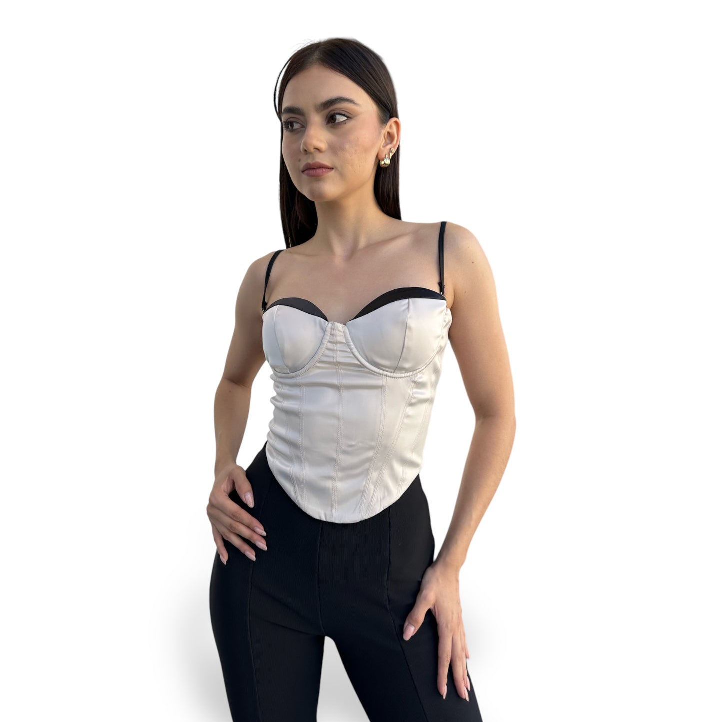 CROP COPAS CREMA CON LINEA NEGRA