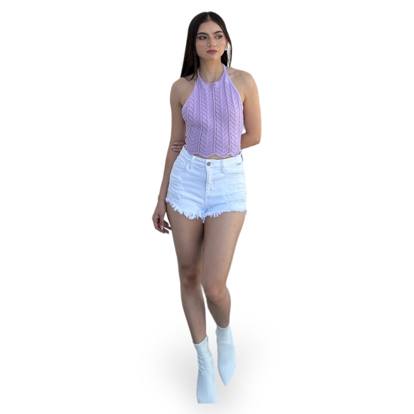 TOP HALTER TEJIDO LILA